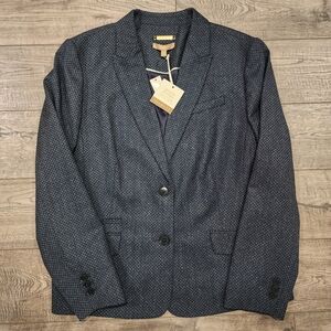 Talbots Women's Jacket Luxe Italian Wool Blazer Blue/Grey Pattern Size 16 NWT